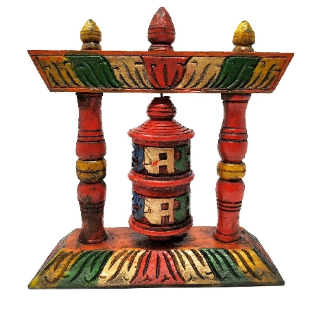 Rueda de oración madera pintada