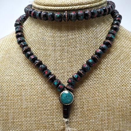 Mala hueso esmaltado negro con pedrería