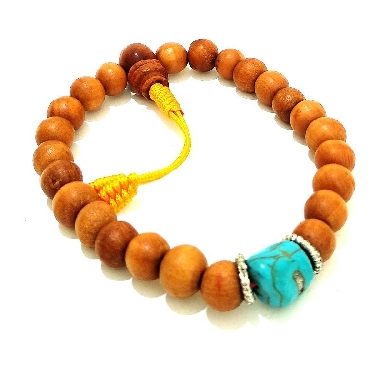 Pulsera palo de rosa natural con turquesa