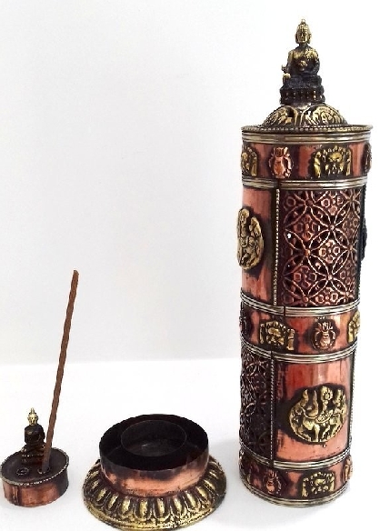 Incensario torre de cobre con Buda