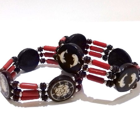 Pusera de hueso roja y negra