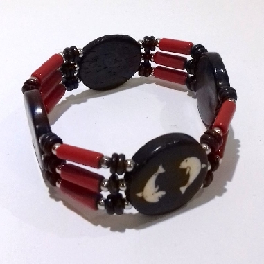 Pusera de hueso roja y negra