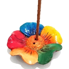 Incensario terracota flor de loto curvado