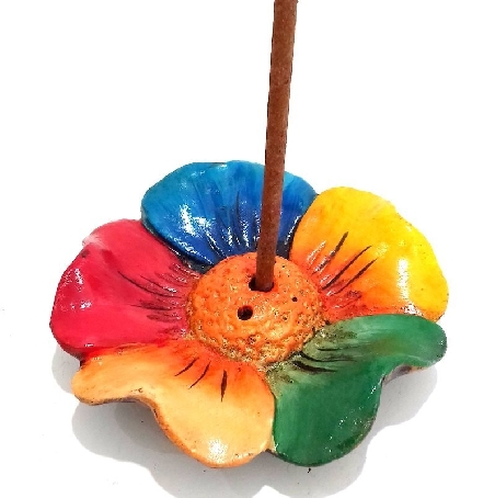 Incensario terracota flor de loto curvado