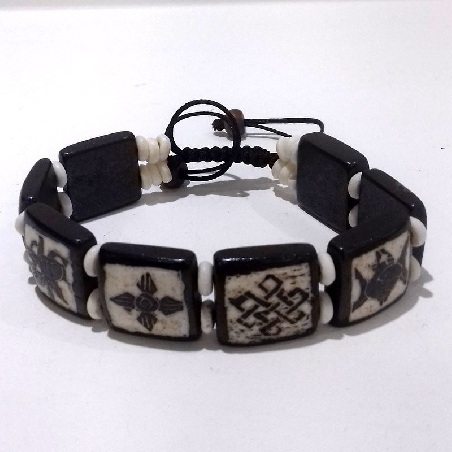 Pulsera de hueso signos auspiciosos cuadrada (pulshu2)
