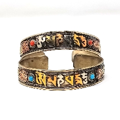 Pulsera tres metales "Om mane..." con filigrana 2