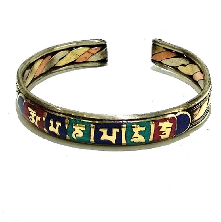 Pulsera de tres metales "Om mane..." esmaltada fina