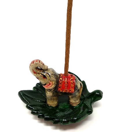 Incensario terracota elefante en hoja de Bodi