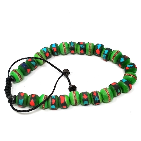 Pulsera de hueso esmaltado verde con pedrería