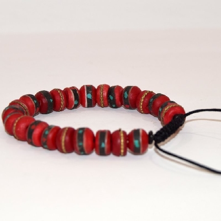 Pulsera hueso rojo con pedrería