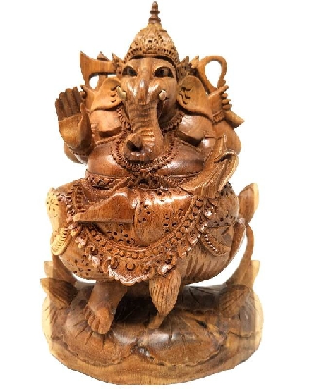 Ganesh sobre loto en madera- 23 cms.