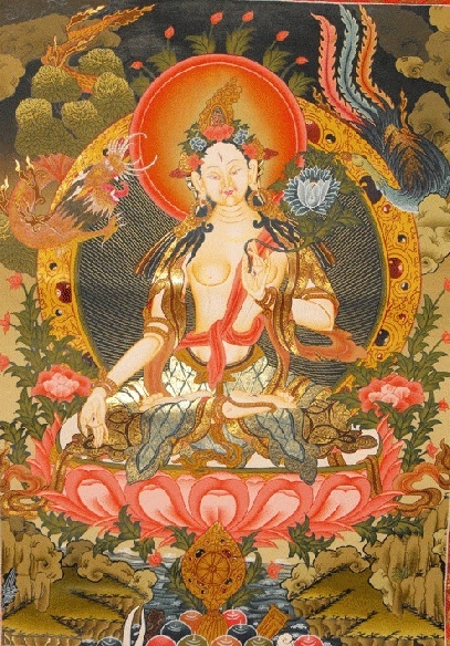 Tara Blanca con brocado azul-rojo extragrande (Gran calidad)