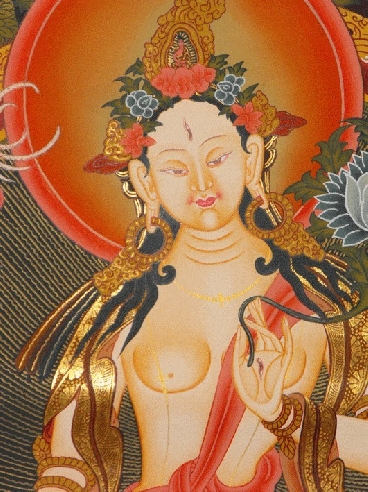 Tara Blanca con brocado azul-rojo extragrande (Gran calidad)