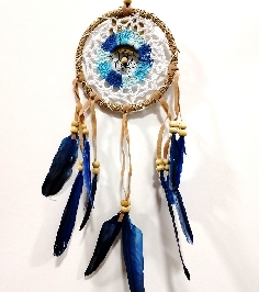 Atrapasueños plumas azules Apas 33  12 x 25 cms.