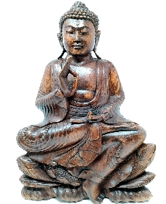 Buda de madera sobre flor de loto 40 cms.