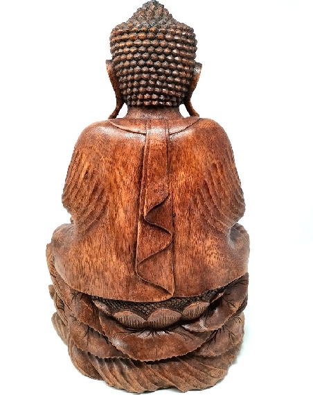 Buda de madera sobre flor de loto 40 cms.
