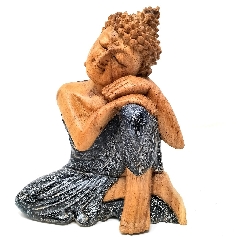 Buda de madera azul decapado 21 cms.