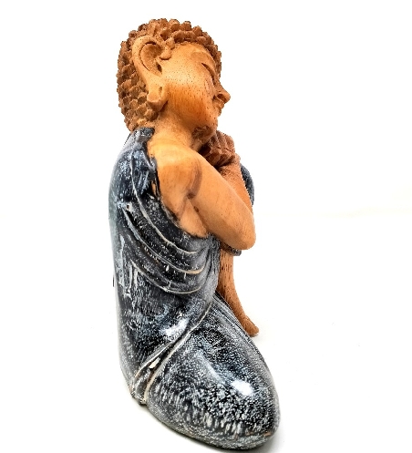 Buda de madera azul decapado 21 cms.