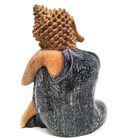 Buda de madera azul decapado 21 cms.