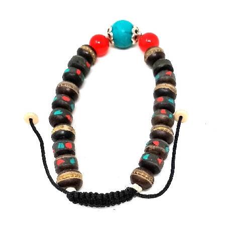 Pulsera de hueso negro con pedrería y turquesita