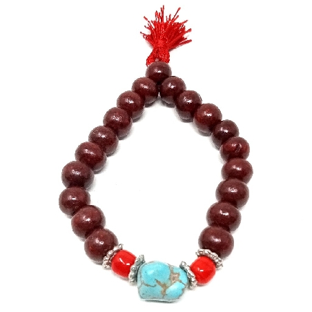 Pulsera de palo de rosa con turquesita elástica