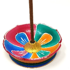 Incensario de madera "Flor de loto" pintado
