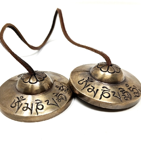 Crótalos (Tingsha) calidad extra "Om mane" 8 cms.