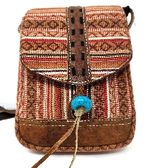 Bolso cuero y algodón cierre simple pequeño
