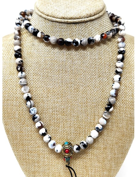 Mala de Ágata blanca y negra 8 mm