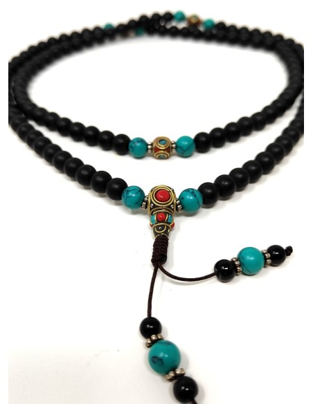 Mala de Shaligram con turquesitas 8 mm