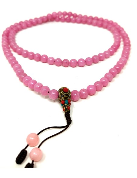 Mala de cuarzo rosa con pedrería 8 mm