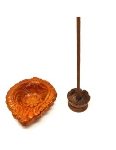 Incensario set terracota + madera 2