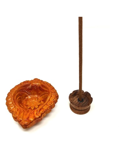 Incensario set terracota + madera