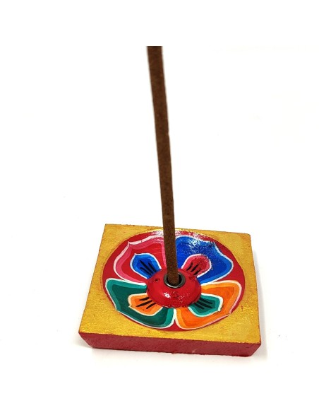 Incensario de madera pintado "doble dorje"