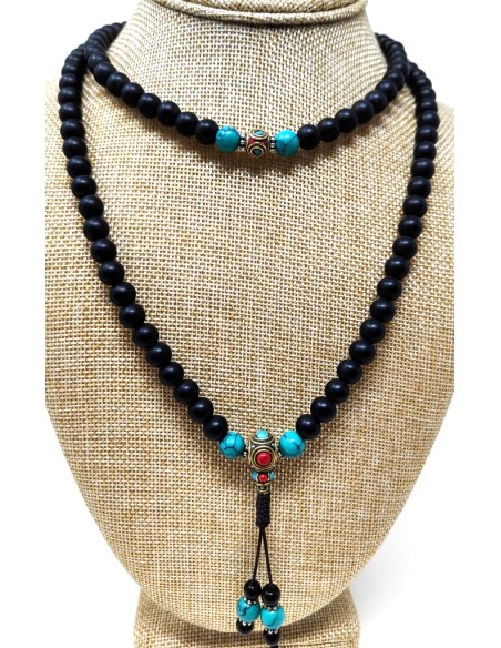 Mala de Shaligram con turquesitas 8 mm