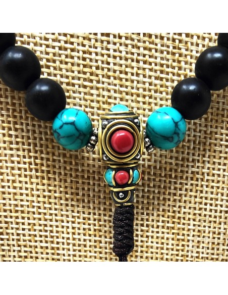 Mala de Shaligram con turquesitas 8 mm