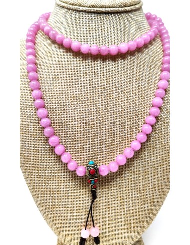 Mala de cuarzo rosa con pedrería 8 mm