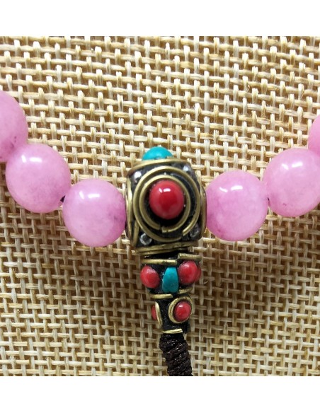 Mala de cuarzo rosa con pedrería 8 mm