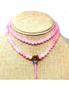 Japamala de cuarzo rosa con pedrería 6 mm