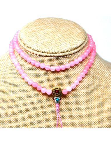 Japamala de cuarzo rosa con pedrería 6 mm