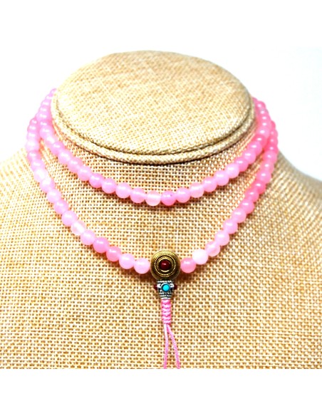 Japamala de cuarzo rosa con pedrería 6 mm