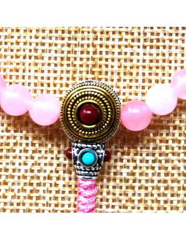 Japamala de cuarzo rosa con pedrería 6 mm