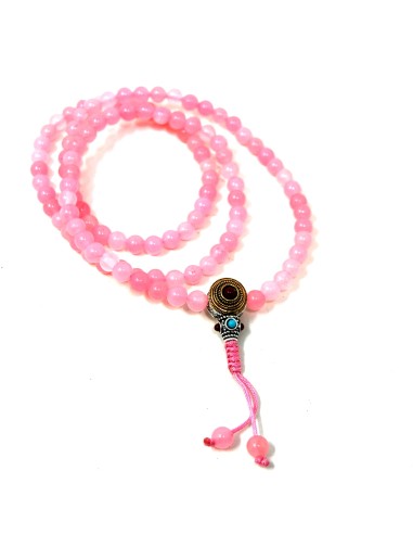 Japamala de cuarzo rosa con pedrería 6 mm