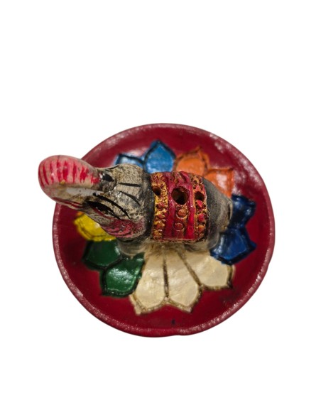 Incensario terracota elefante sobre flor de loto