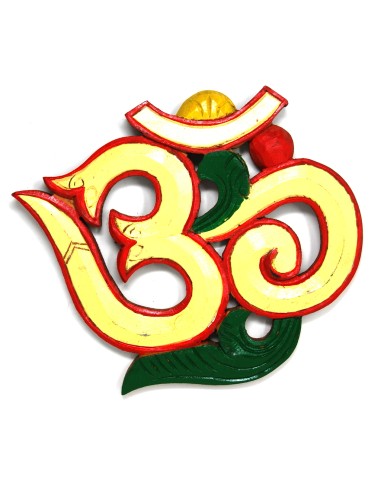 Om madera amarillo, verde  y rojo. Grande (19 x...