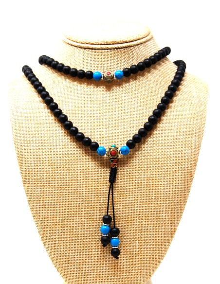 Mala de Shaligram con turquesitas 8 mm