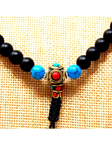 Mala de Shaligram con turquesitas 8 mm