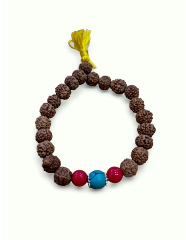 Pulsera de Rudraksa con turquesita elastica
