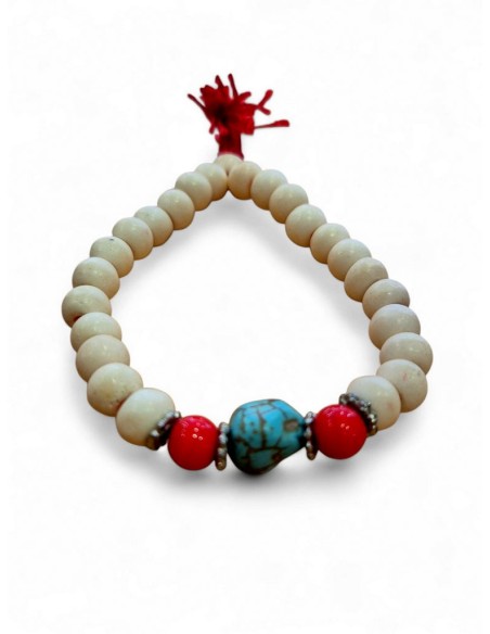 Pulsera de hueso natural con turquesita 8 mm