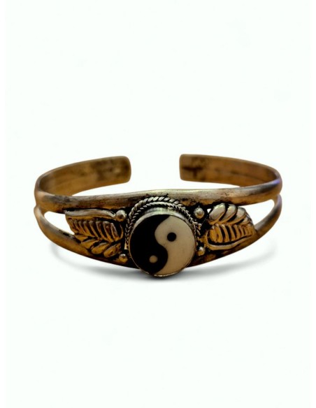 Pusera de Alpaca Yin/yang con hoja decorativa